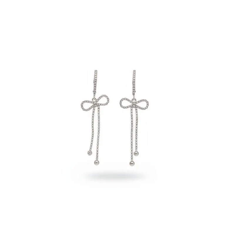 Orecchini cerchio con fiocco e strass - Argento