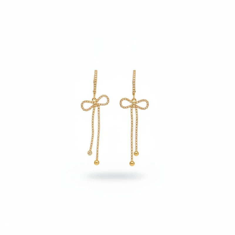 Orecchini cerchio con fiocco e strass - Oro