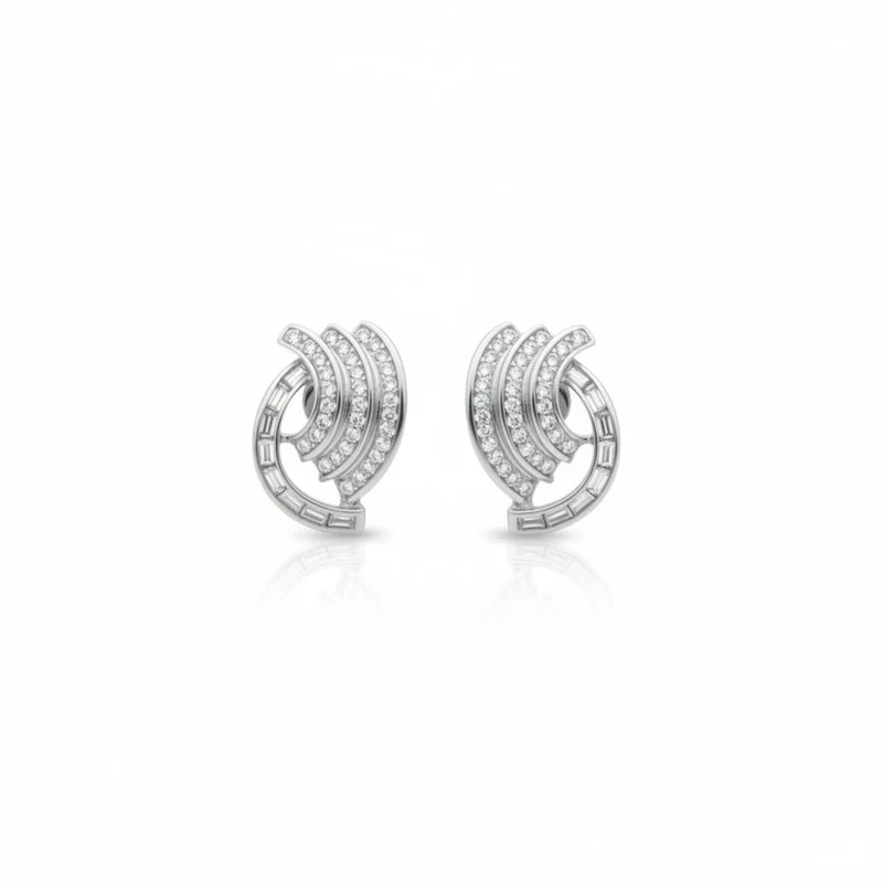 Orecchini clip strass onda eleganti - Argento