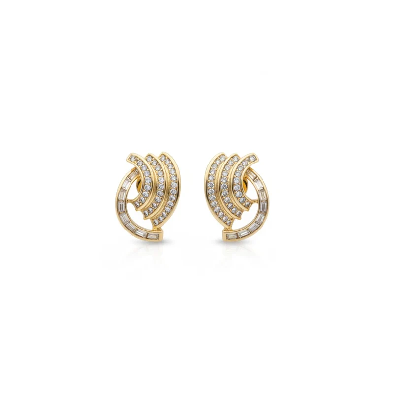 Orecchini clip strass onda eleganti - Oro