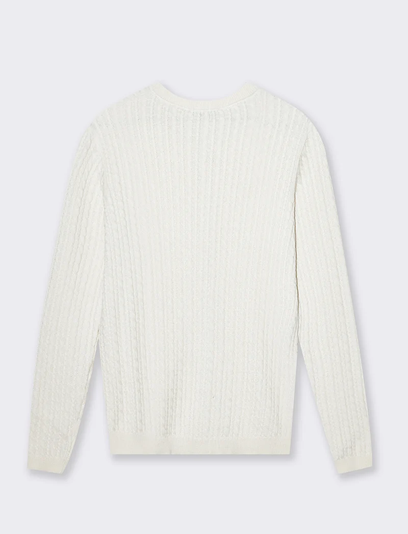 Cardigan basico a trecce da donna - Avorio