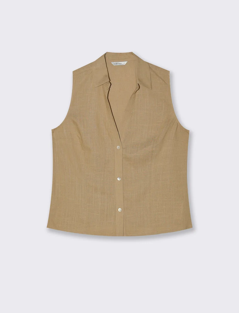 Camicia giromanica da donna - Caramello