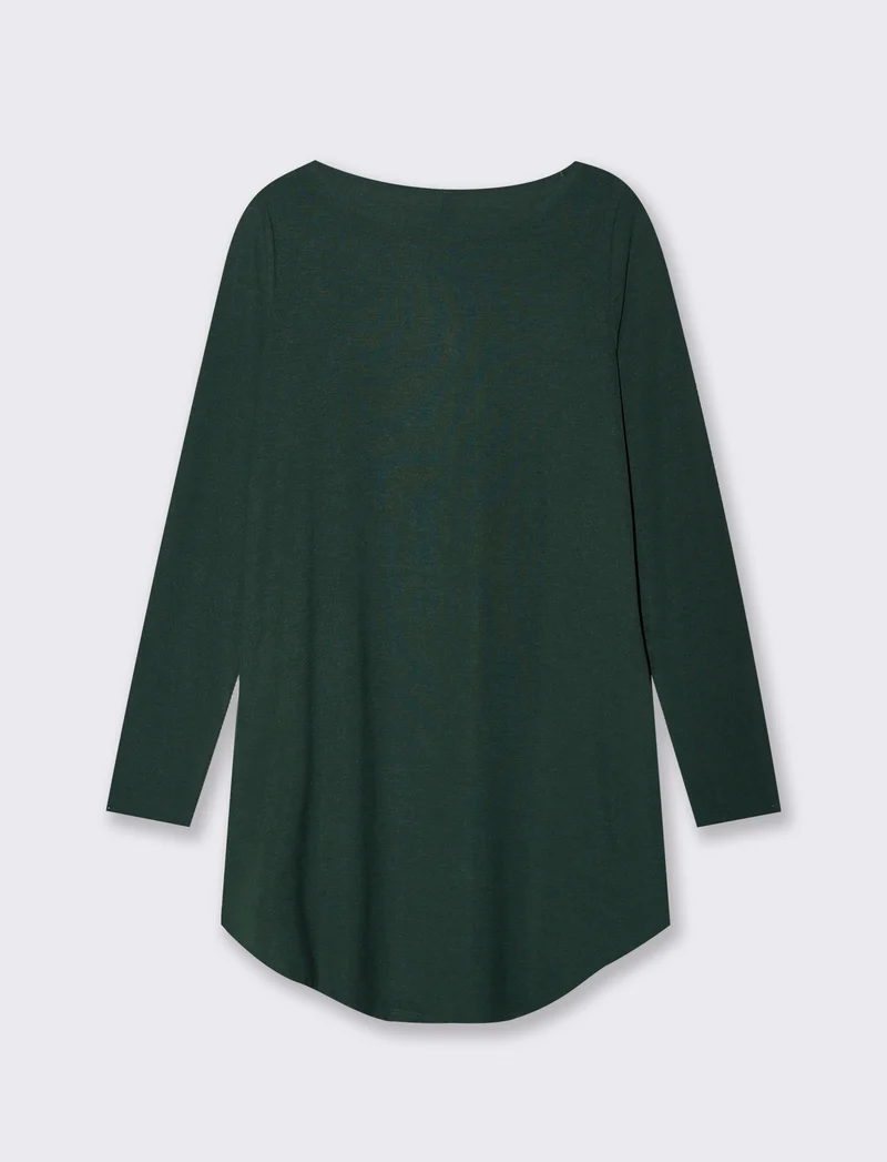 T-SHIRT CON SCOLLO A BARCA - Verde scuro