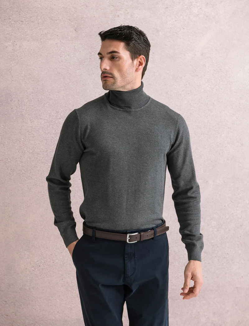 MAGLIA COLLO ALTO BASIC - Antracite melange