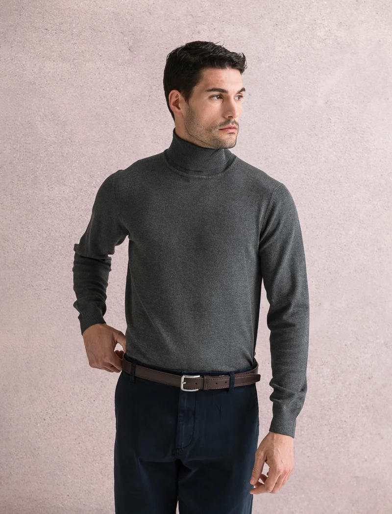 MAGLIA COLLO ALTO BASIC - Antracite melange