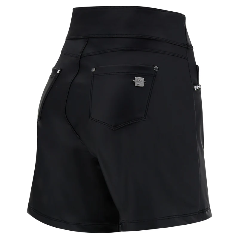 N.O.W. Yoga Mid Waist Shorts Vegan Leather Pant Shorts - Black