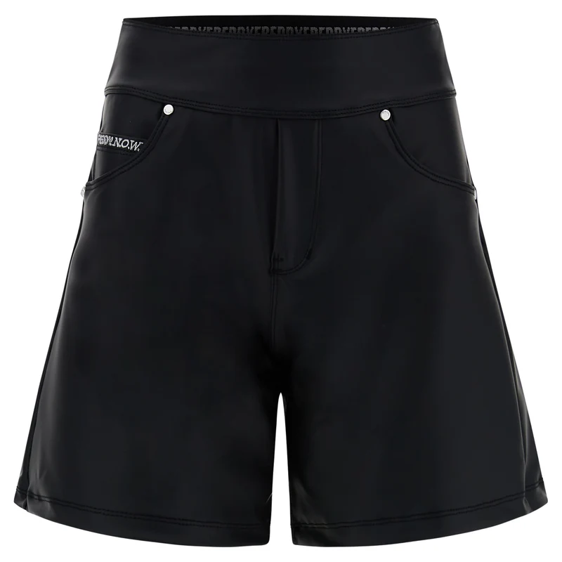 N.O.W. Yoga Mid Waist Shorts Vegan Leather Pant Shorts - Black