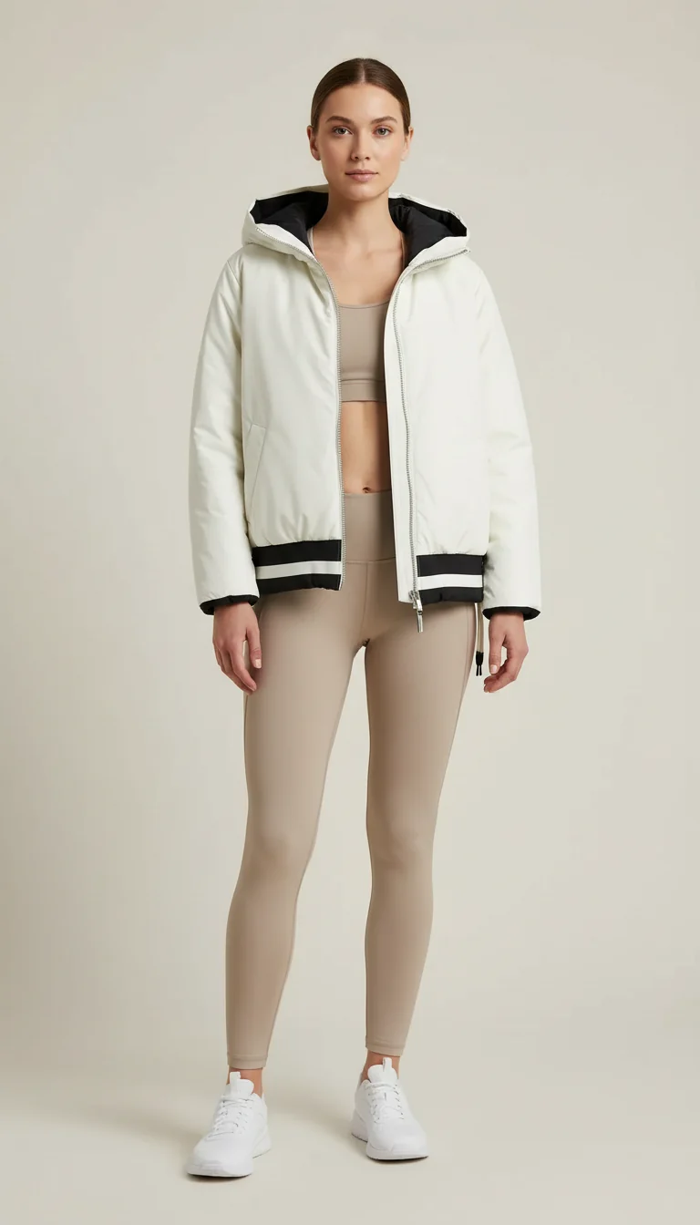 Women's reversible down jacket with adjustable hood - Black & White