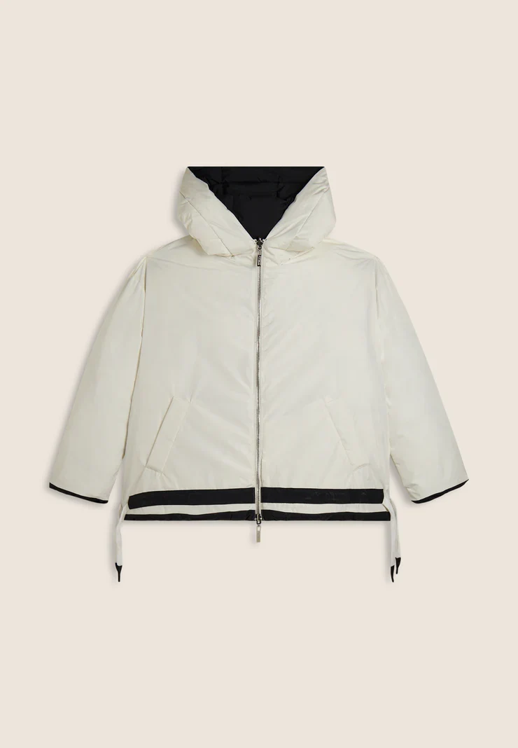 Women's reversible down jacket with adjustable hood - Black & White