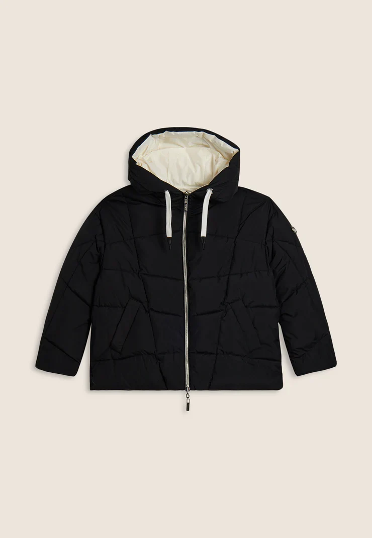 Women's reversible down jacket with adjustable hood - Black & White