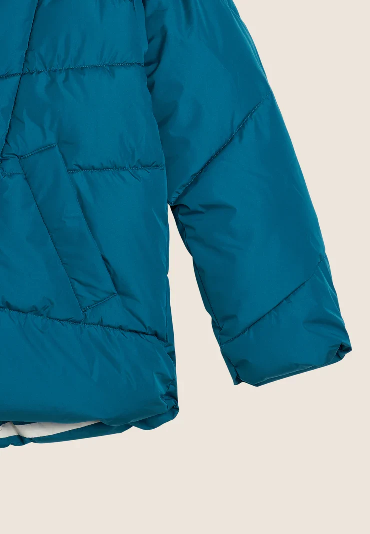 Women's reversible down jacket with adjustable hood - Turquoise & White