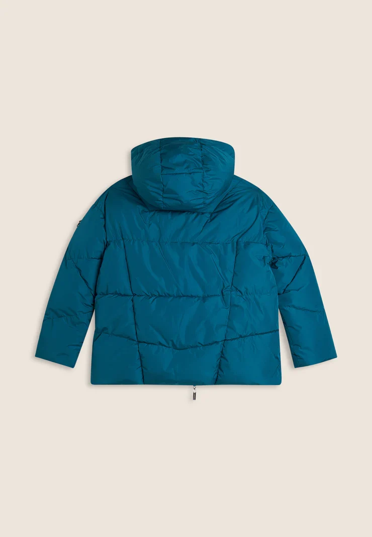 Women's reversible down jacket with adjustable hood - Turquoise & White