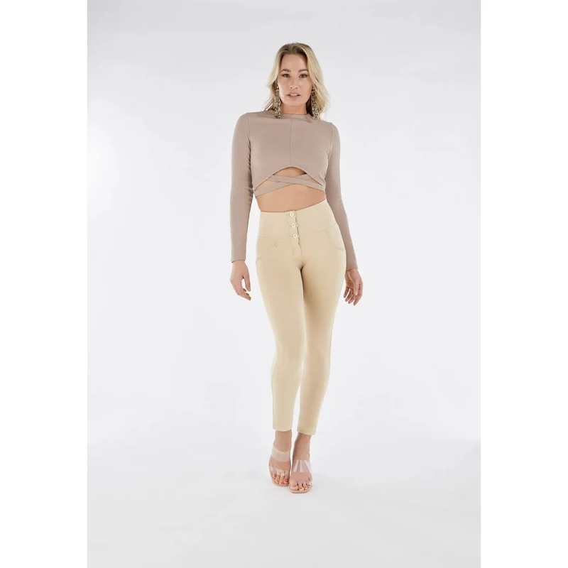WR.UP Push-Up Button High Waist Skinny 7/8 Pants - Warm Sand Beige
