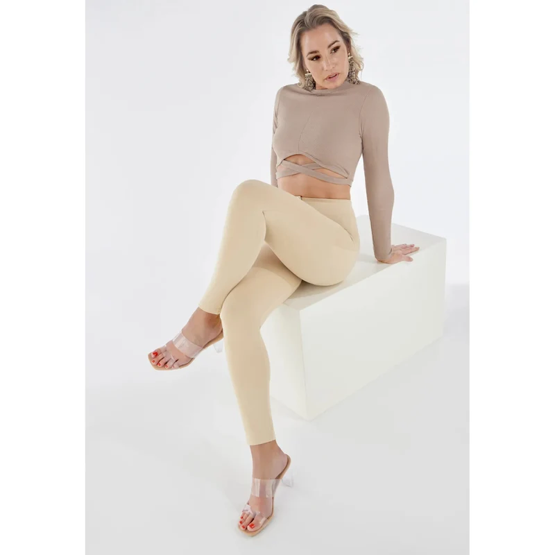 WR.UP Push-Up Button High Waist Skinny 7/8 Pants - Warm Sand Beige