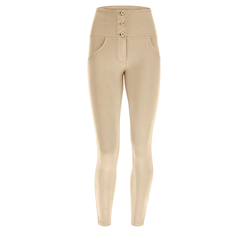 WR.UP Push-Up Button High Waist Skinny 7/8 Pants - Warm Sand Beige