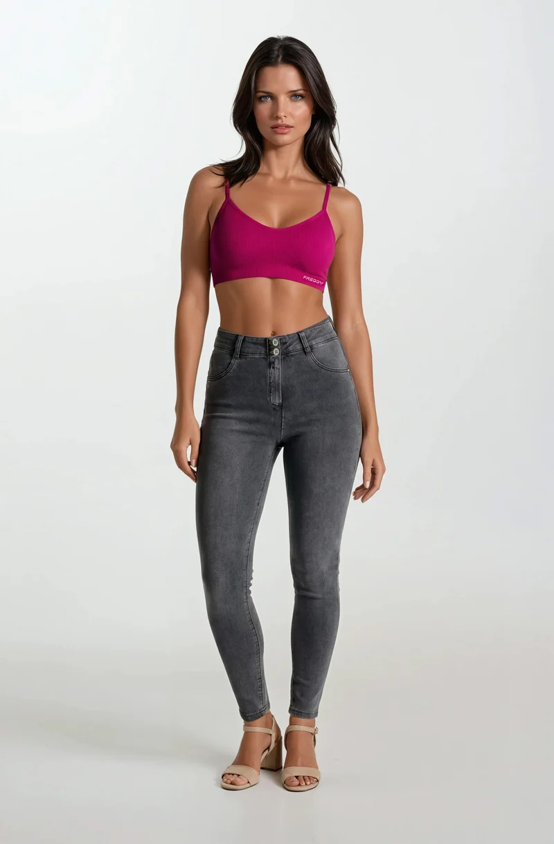 WR.UP Curvy Push-Up Regular Waist Skinny 7/8 Denim Jeans - Denim Gray - Yellow Seam