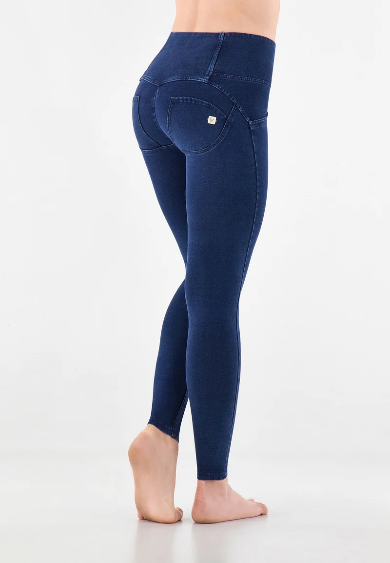 WR.UP Push-Up Button High Waist Skinny Denim Jeans - Denim Dark Blue - Blue Seam