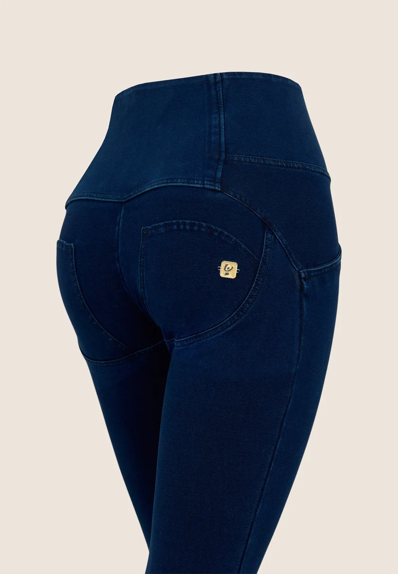 WR.UP Push-Up Button High Waist Skinny Denim Jeans - Denim Dark Blue - Blue Seam