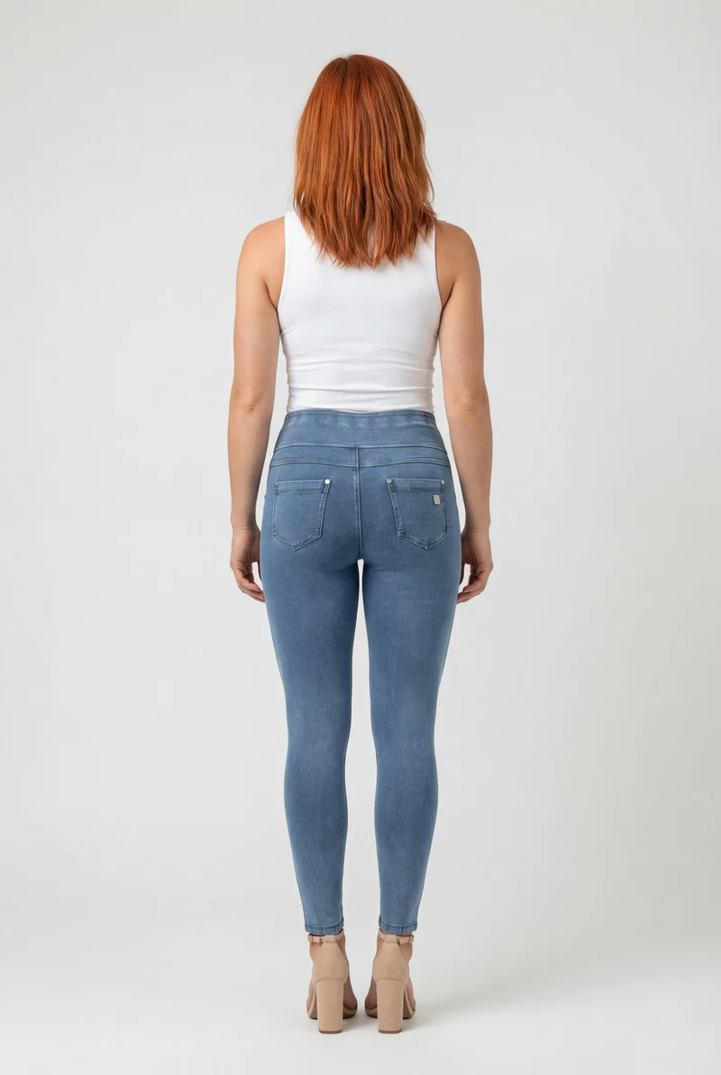 N.O.W. Comfort High Waist Skinny Denim Jeans - Denim Light Blue - Blue Seam