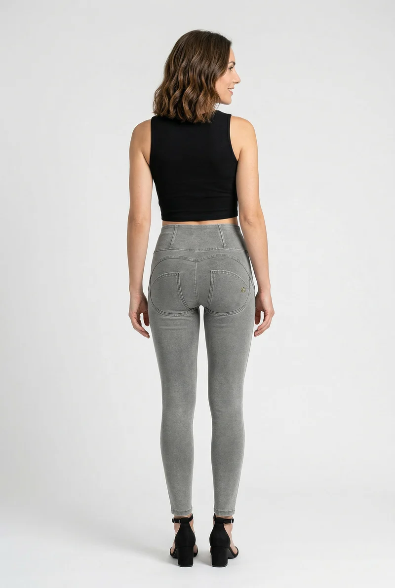 WR.UP Push-Up High Waist Skinny 7/8 Denim Jeans With Front Seam - Denim Gray - Black Seam