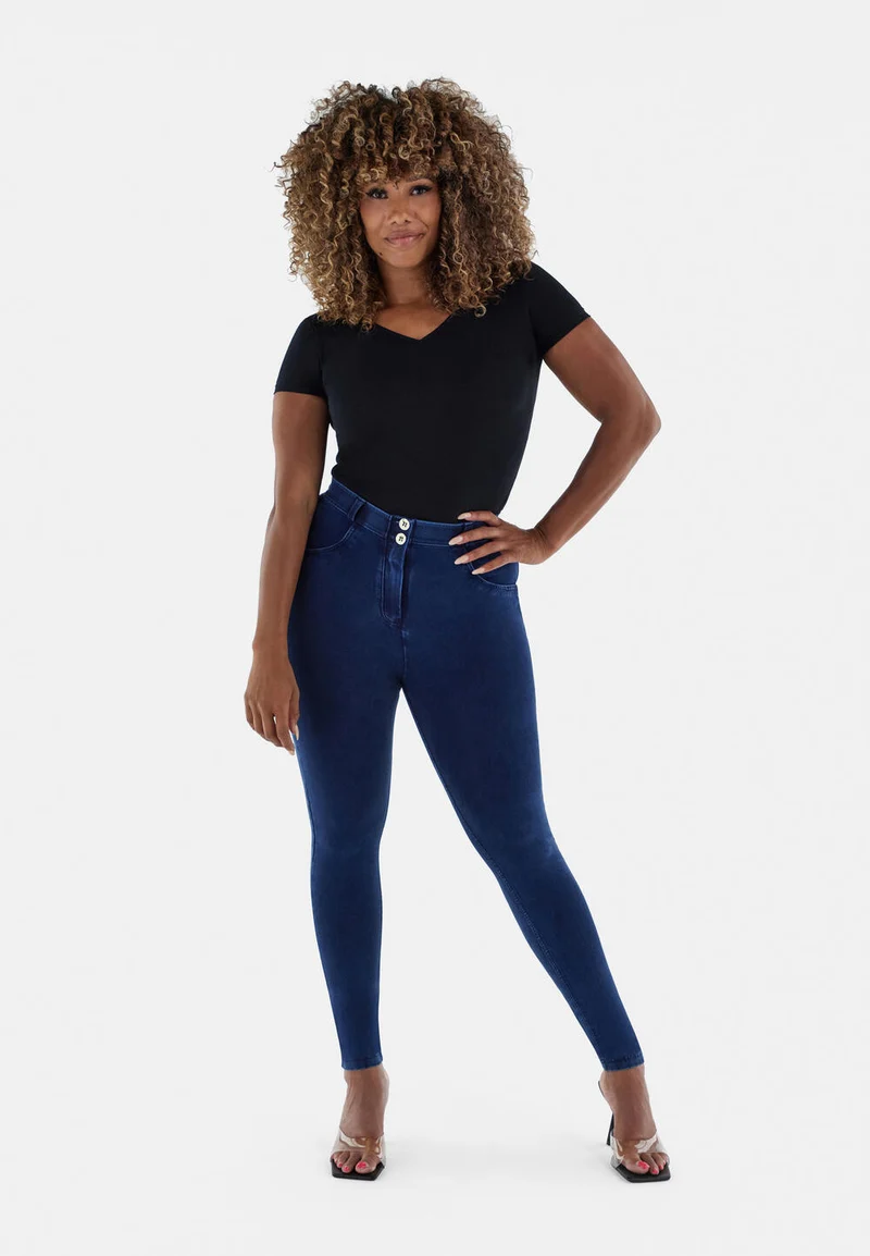 WR.UP Curvy Push-Up Regular Waist Skinny Denim Jeans - Denim Dark Blue - Blue Seam
