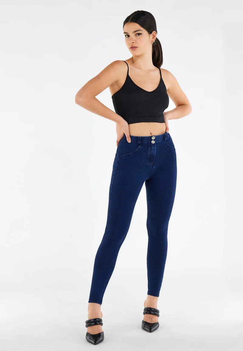WR.UP Curvy Push-Up Regular Waist Skinny Denim Jeans - Denim Dark Blue - Blue Seam
