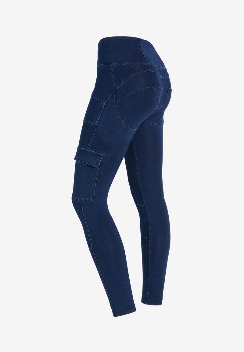 WR.UP Push-Up High Waist Skinny 7/8 Pant With Cargo Pockets - Denim Dark Blue - Blue Seam
