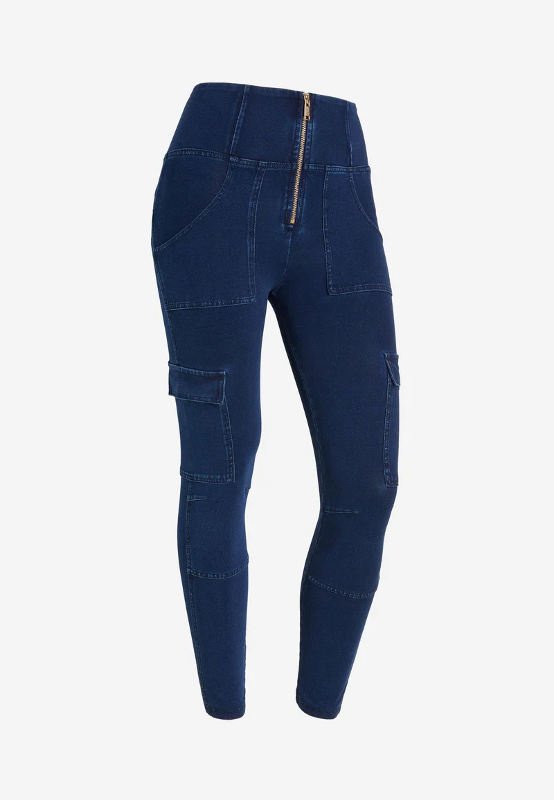WR.UP Push-Up High Waist Skinny 7/8 Pant With Cargo Pockets - Denim Dark Blue - Blue Seam