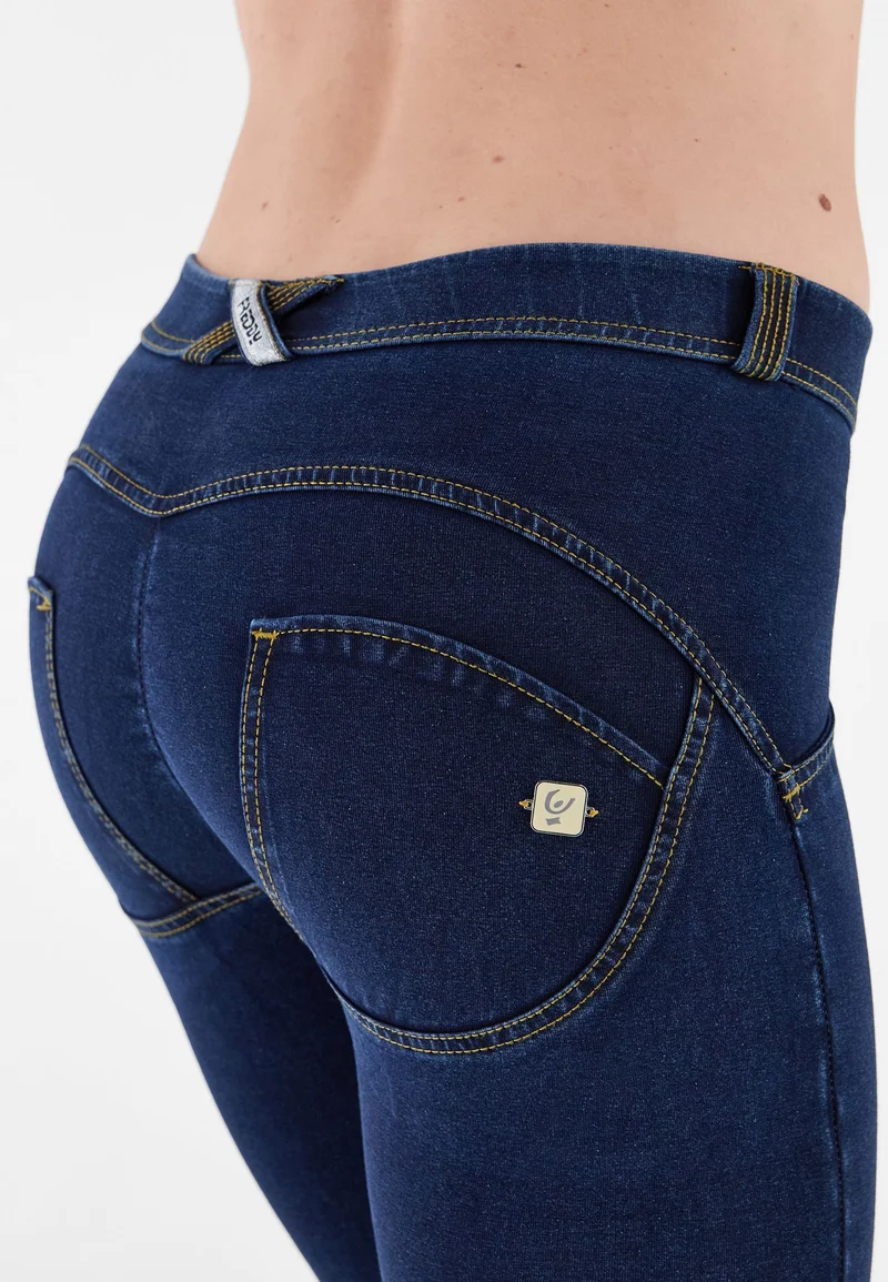 WR.UP Push-Up Regular Waist Skinny 7/8 Denim Jeans - Denim Dark Blue - Yellow Seam