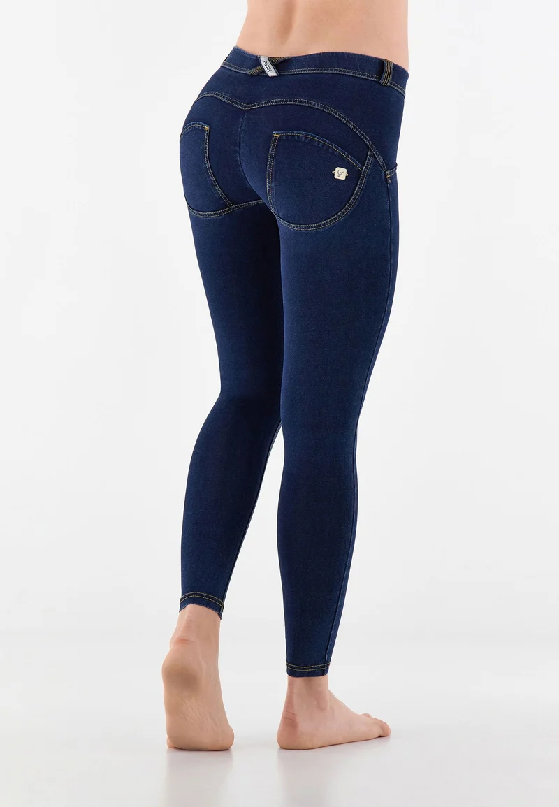 WR.UP Push-Up Regular Waist Skinny 7/8 Denim Jeans - Denim Dark Blue - Yellow Seam