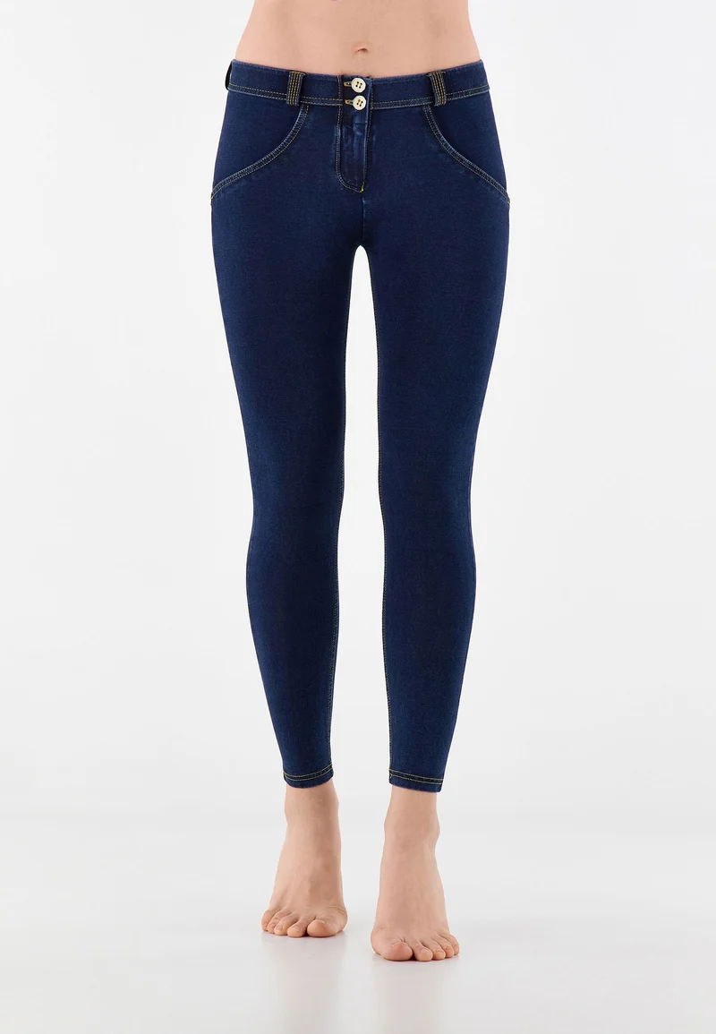 WR.UP Push-Up Regular Waist Skinny 7/8 Denim Jeans - Denim Dark Blue - Yellow Seam