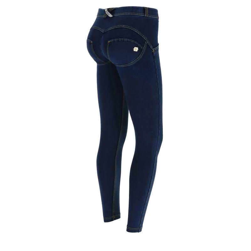 WR.UP Push-Up Regular Waist Skinny 7/8 Denim Jeans - Denim Dark Blue - Yellow Seam