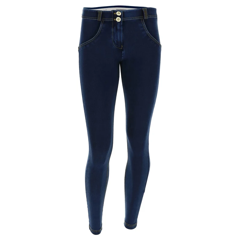 WR.UP Push-Up Regular Waist Skinny 7/8 Denim Jeans - Denim Dark Blue - Yellow Seam