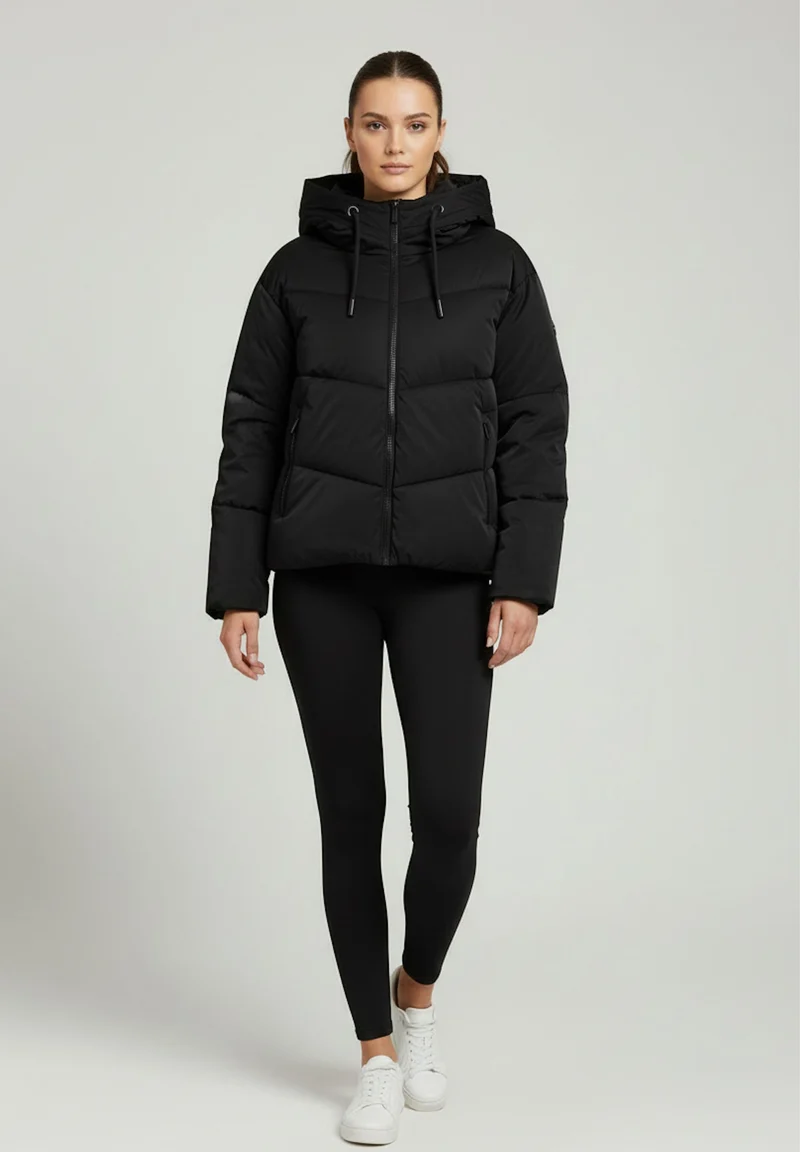 Women's cropped down jacket with turtleneck and adjustable drawstring