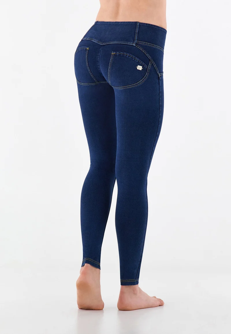 WR.UP Push-Up Mid Waist Skinny Denim Jeans - Denim Dark Blue - Yellow Seam