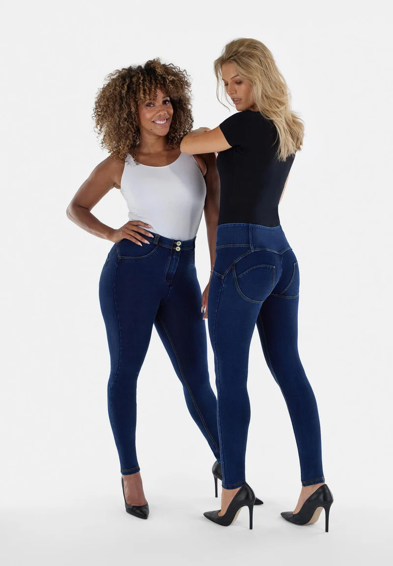 WR.UP Push-Up Mid Waist Skinny Denim Jeans - Denim Dark Blue - Yellow Seam