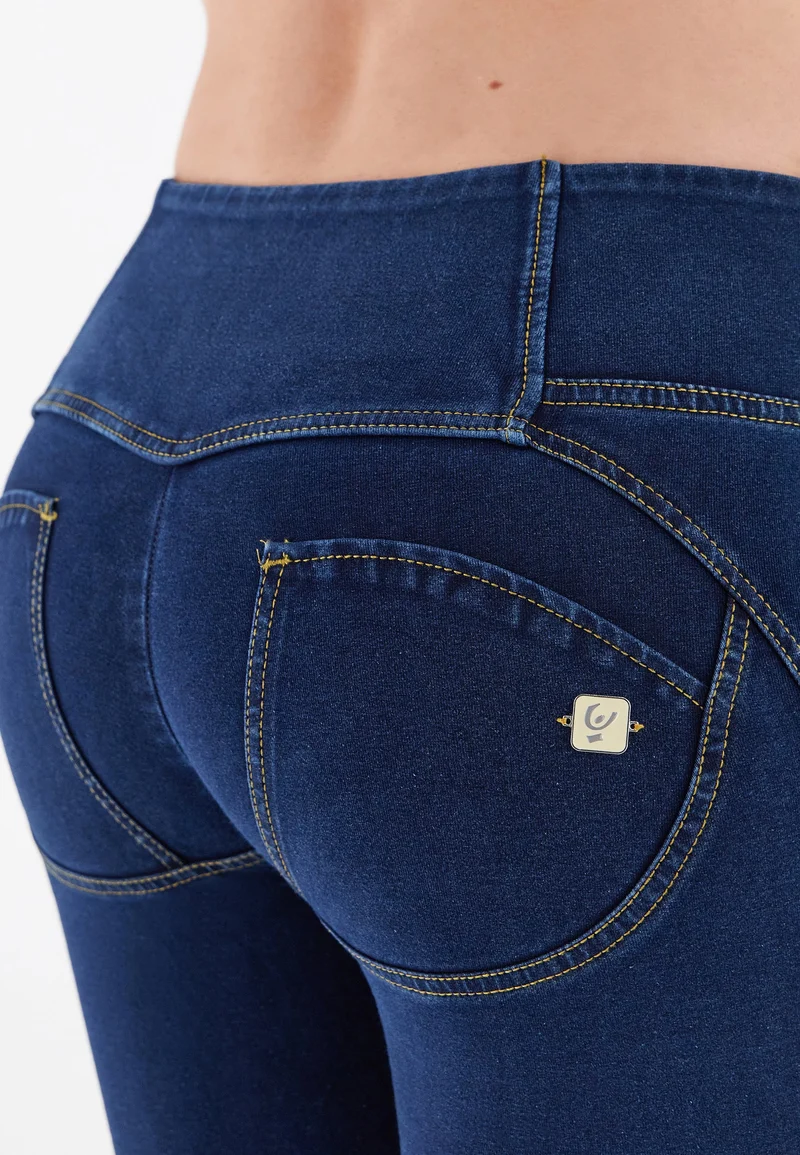 WR.UP Push-Up Mid Waist Skinny Denim Jeans - Denim Dark Blue - Yellow Seam