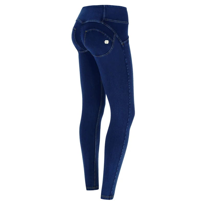 WR.UP Push-Up Mid Waist Skinny Denim Jeans - Denim Dark Blue - Yellow Seam