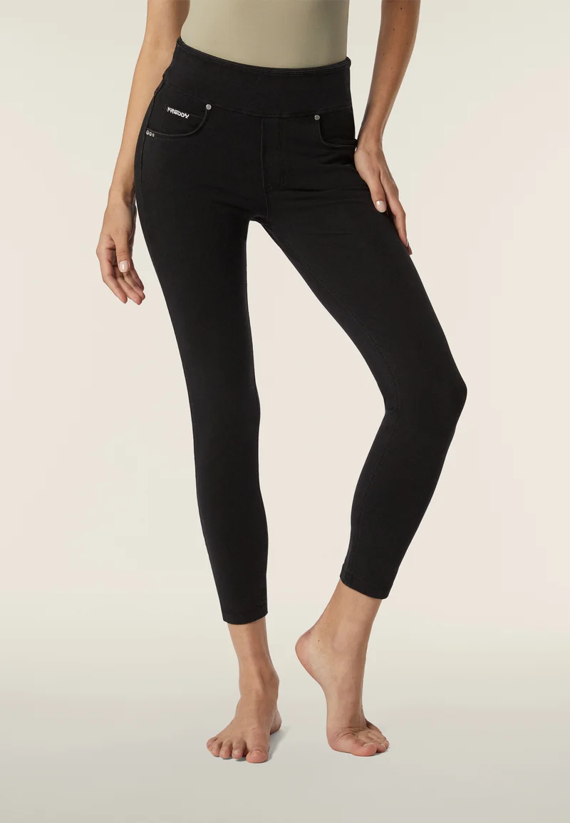 N.O.W. Yoga Mid Waist Skinny 7/8 Denim Jeans - Denim Black - Black Seam