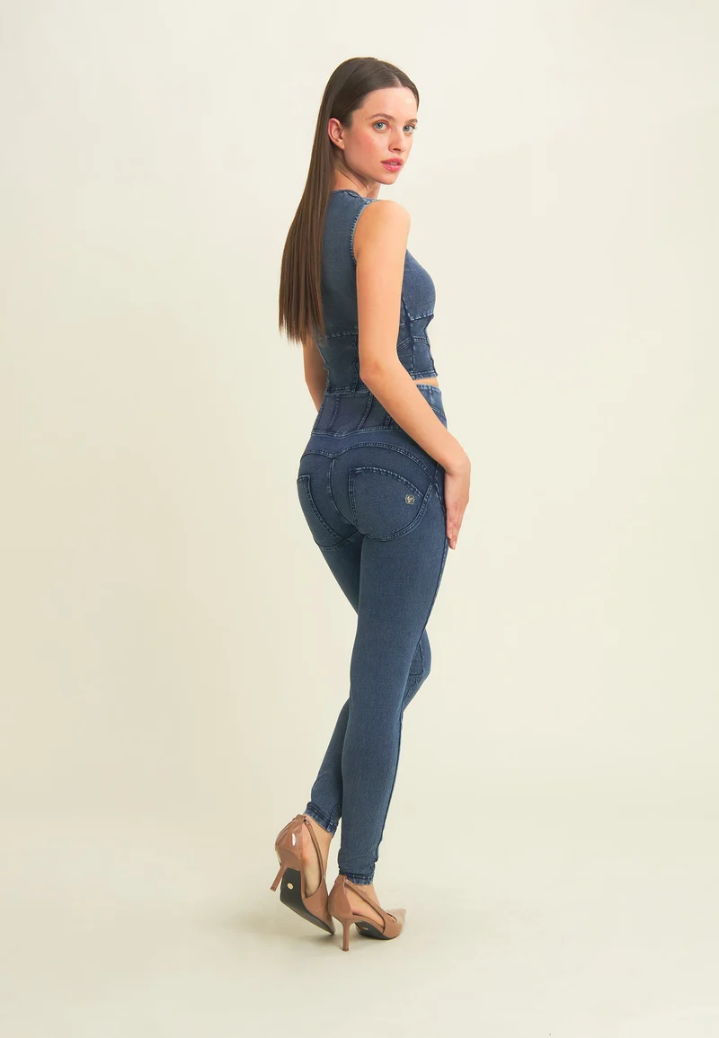 WR.UP Push-Up High Waist Skinny Denim Jeans Marble Dyed - Skyline Med. Blue - Blue Seam