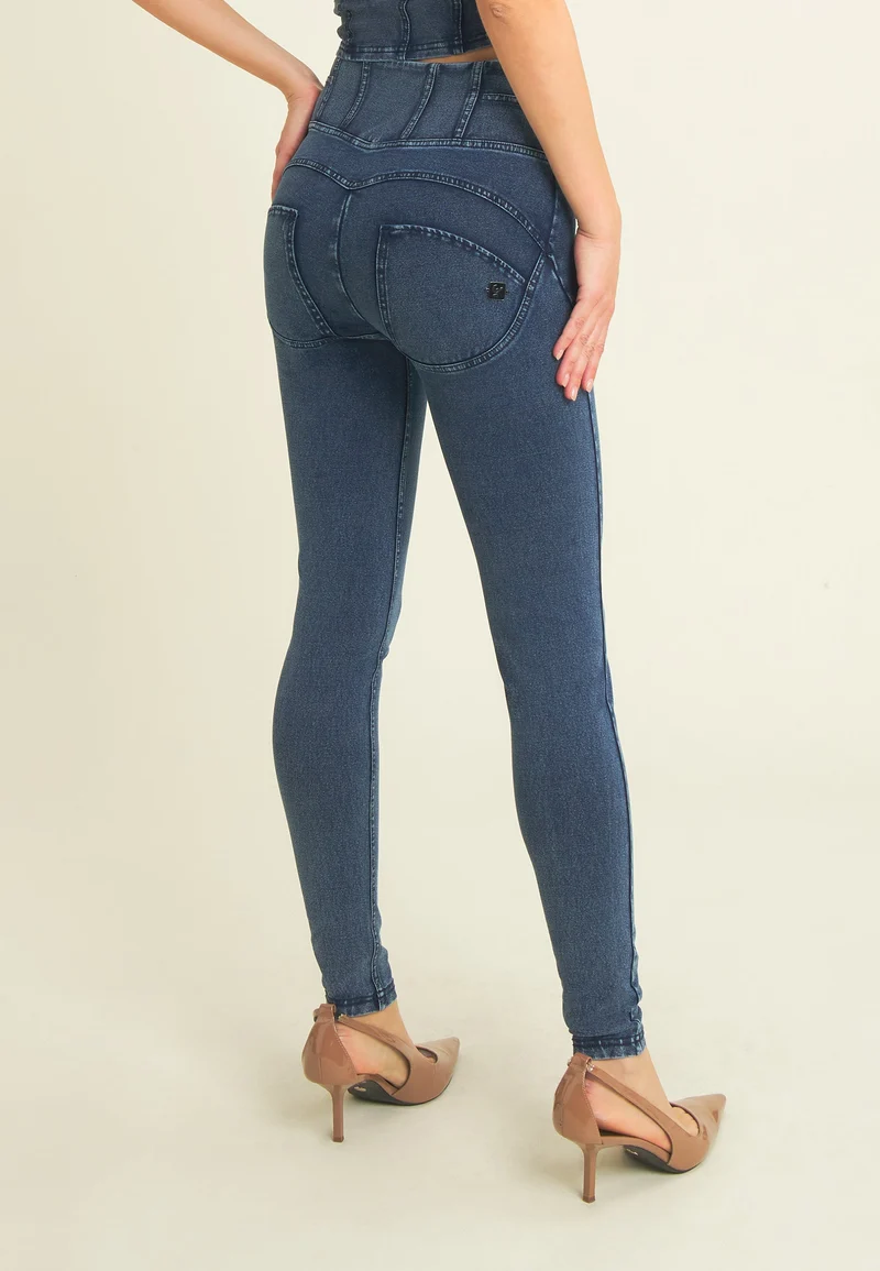 WR.UP Push-Up High Waist Skinny Denim Jeans Marble Dyed - Skyline Med. Blue - Blue Seam