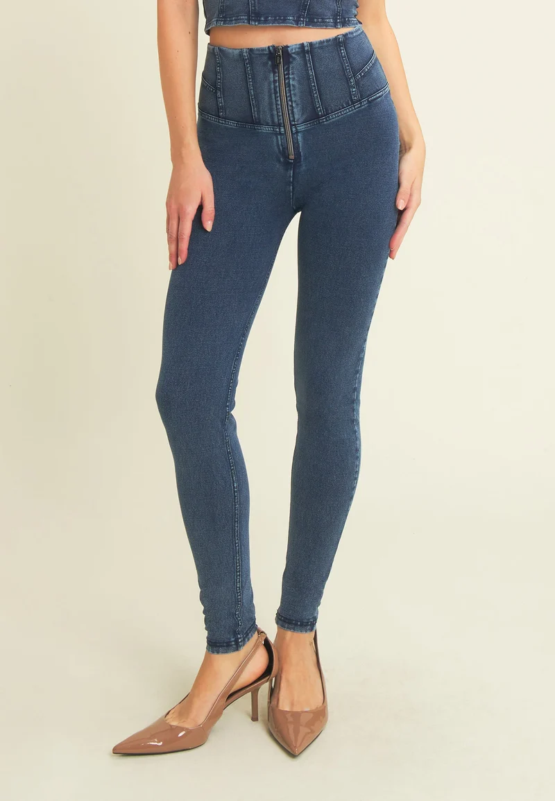WR.UP Push-Up High Waist Skinny Denim Jeans Marble Dyed - Skyline Med. Blue - Blue Seam