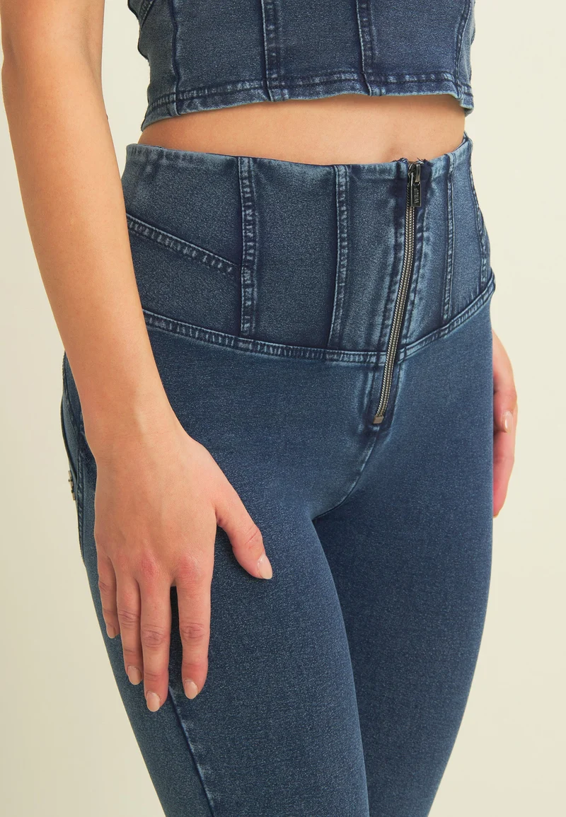 WR.UP Push-Up High Waist Skinny Denim Jeans Marble Dyed - Skyline Med. Blue - Blue Seam