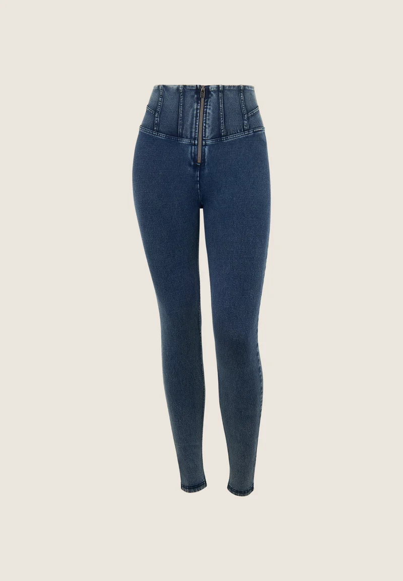 WR.UP Push-Up High Waist Skinny Denim Jeans Marble Dyed - Skyline Med. Blue - Blue Seam