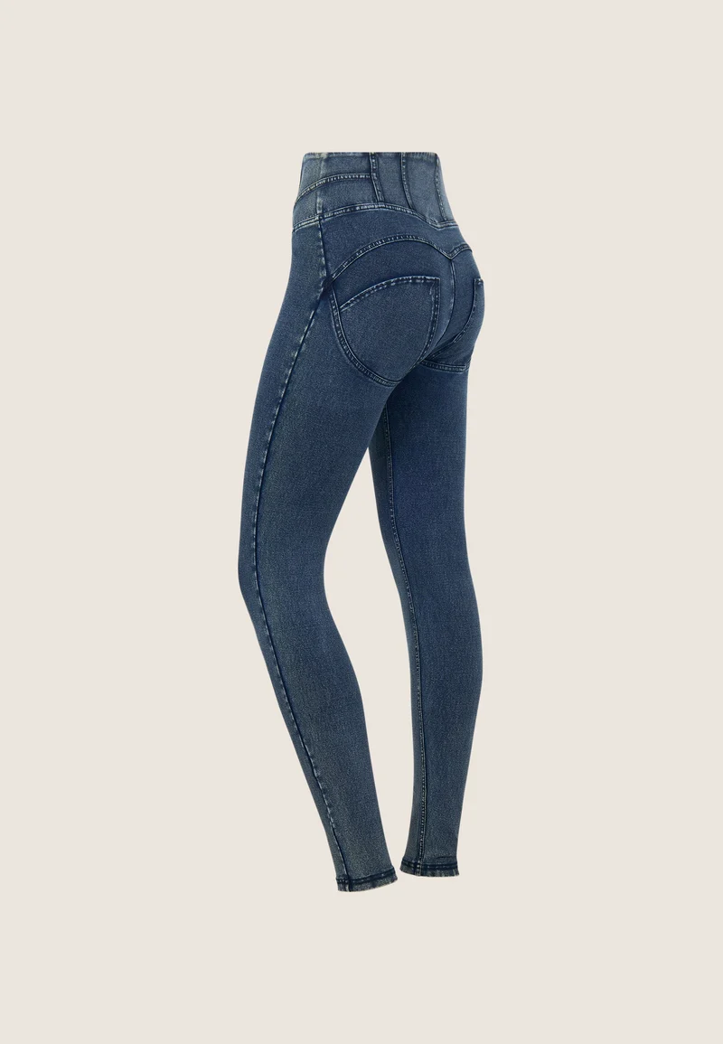 WR.UP Push-Up High Waist Skinny Denim Jeans Marble Dyed - Skyline Med. Blue - Blue Seam