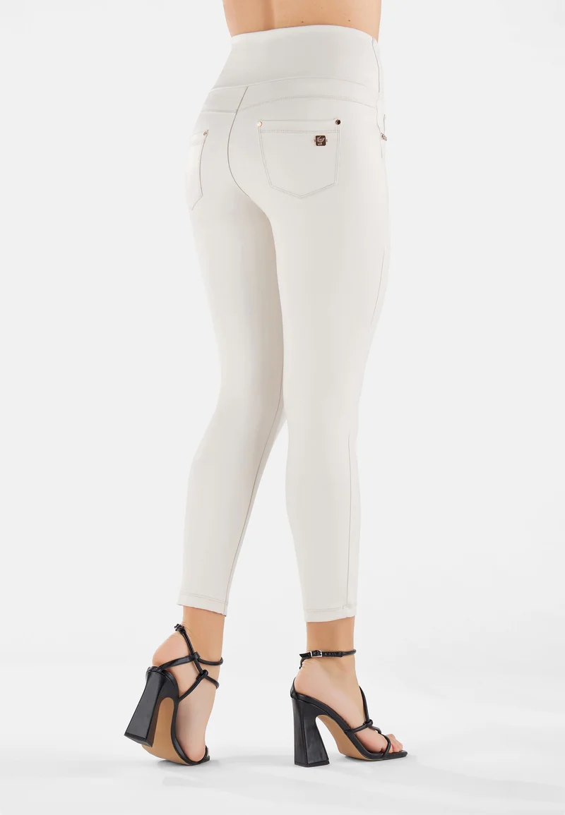 N.O.W. Yoga High Waist Skinny Vegan Leather Pant With Crossed Waist Band - White Sand