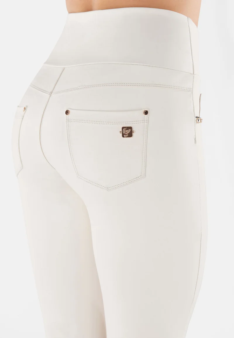 N.O.W. Yoga High Waist Skinny Vegan Leather Pant With Crossed Waist Band - White Sand