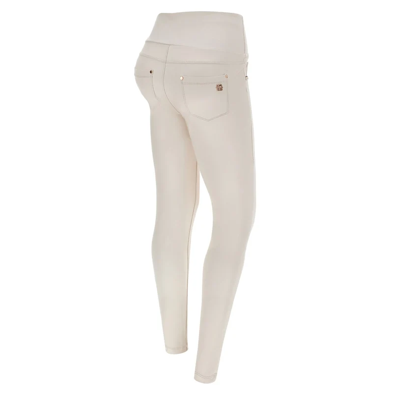 N.O.W. Yoga High Waist Skinny Vegan Leather Pant With Crossed Waist Band - White Sand