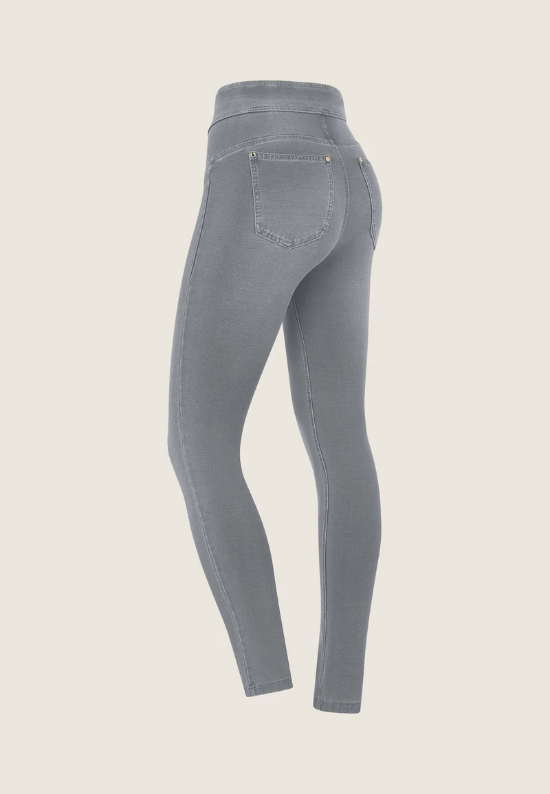 N.O.W. Yoga High Waist Skinny Denim Jeans With Front Seam - Denim Gray - Black Seam