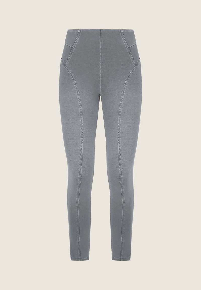 N.O.W. Yoga High Waist Skinny Denim Jeans With Front Seam - Denim Gray - Black Seam
